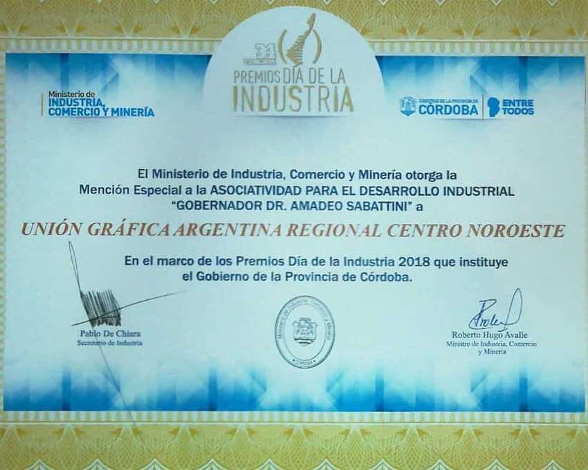 UGAR recibió una mención especial en los premios Día de la Industria